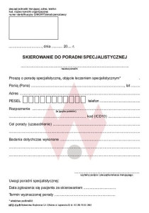 NFZ-1/s Skierowanie do poradni specjalistycznej