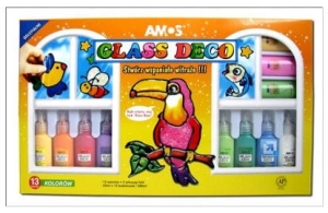 Farby witrażowe AMOS Glass Deco 22ml. 12+1 sztuk.
