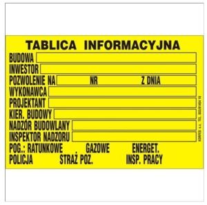 Tablica budowlana mała 70x50 cm