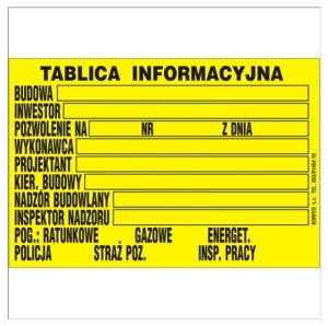 Tablica budowlana duża 90x70 cm