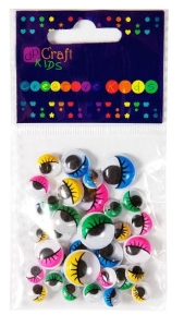 Ozdoba - Ruchome oczy z rzęsami KSOC-007, 36 sztuk