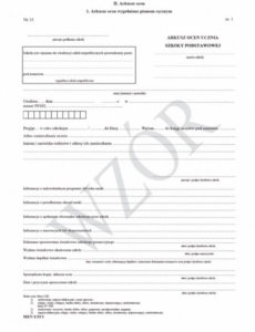I/33/1 Arkusz ocen dla uczniów szkoły podstawowej