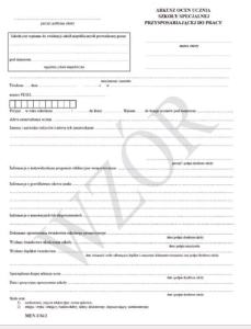 I/36/2 Arkusz ocen szkoły specjalnej przysposabia.