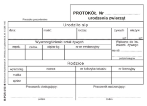 RPGR 4/10 Protokół urodzenia zwierząt