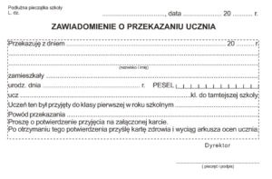 VI/17 Zawiadomienie o przekazaniu ucznia,