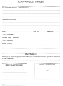 V/8 Karta wycieczki (imprezy) dla organizatorów