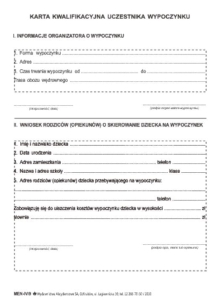 IV/9 Karta kwalifikacyjna - wypoczynek dzieci i