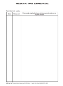 Hsz-11a Wkładka do karty zdrowia ucznia,