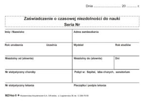 Hsz-9 Zaświadczenie o czasowej niezdolności