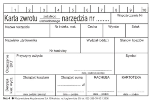 Nrz-4 Karta zwrotu zużytego, uszkodzonego