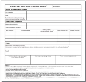Gm-113b/s Formularz przyjęcia odpadu metali,