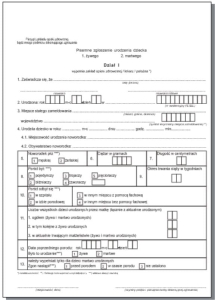 K-10 Zgłoszenie urodzenia noworodka,