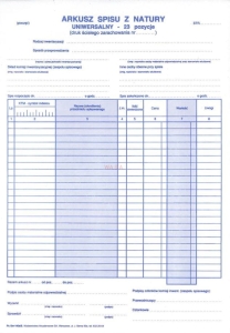 GM-140/a/s Arkusz spisu z natury 23 pozycje