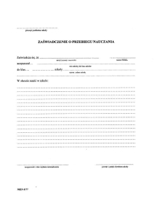 MEIN-I/91 Zaświadczenie o przebiegu nauczania
