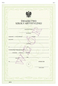 ART/8 Świadectwo promocyjne szkoły artystycznej