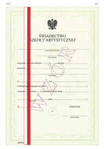 ART/8/w Świadectwo promocyjne szkoły artystycznej