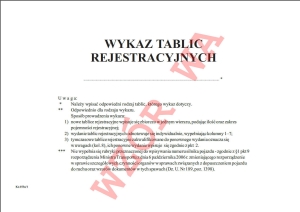 Ks-153a/1 Wykaz tablic rejestracyjnych