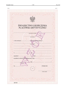 ART/140 Świadectwo ukończenia placówki artystyczne