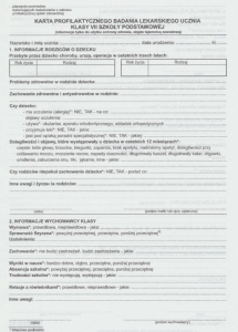 Hsz-13a/1 VII KL Karta profilaktycznego badania