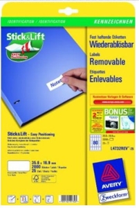 Naklejka AVERY 35,6x16,9 mm (80) usuwalna L4732REV