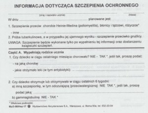 Hsz-17 Informacja dotycząca szczepienia,