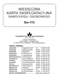 Sm-113 Miesięczna karta eksploatacyjna samochodu