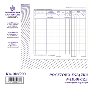 Kn-10/s/200 Pocztowa książka nadawcza,