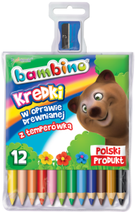 Kredki w drewnie BAMBINO 12 kolorów.