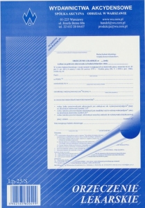 Lp-25/s Orzeczenie lekarskie wydane na podstawie